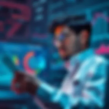 An AI engineer looking confused while reviewing complex data charts and diagrams related to artificial intelligence.