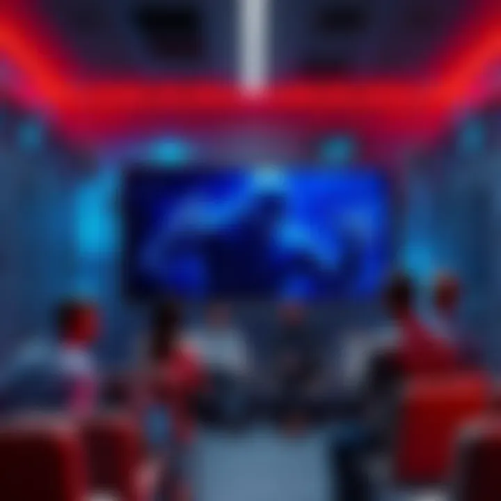 A group of people discussing the ethical implications of AI, with a provocative image projected on a screen in the background.