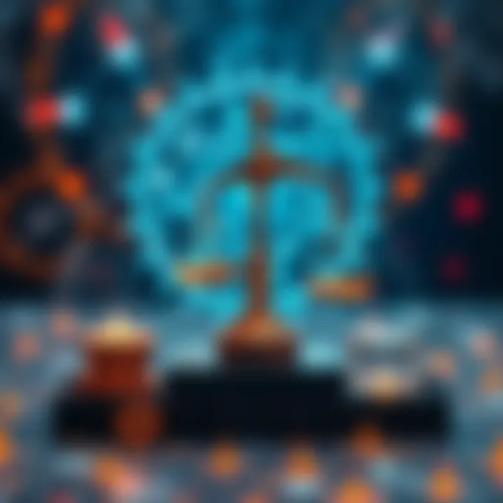 A visual representation of AI ethics with elements symbolizing resilience and coherence, showcasing interconnected gears and a balanced scale, emphasizing dynamic governance.