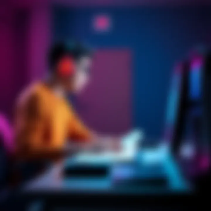 A student taking a challenging AI exam with papers and a computer at a desk.