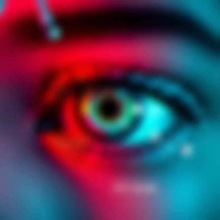 An illustration of artificial intelligence tools analyzing different eye colors with vibrant visuals.