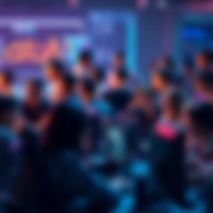 AI Fan Community A group of diverse people gathered around computers, discussing and sharing ideas about artificial intelligence.