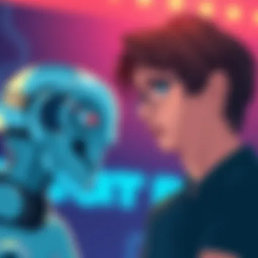 A person looking anxious while observing a robot, symbolizing fear of artificial intelligence.