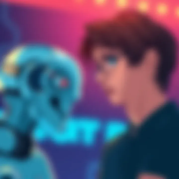A person looking anxious while observing a robot, symbolizing fear of artificial intelligence.