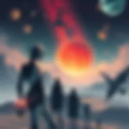 An illustration depicting a futuristic civilization prioritizing logic over emotion, with robotic figures observing the cosmos in silence, symbolizing the Fermi Paradox.