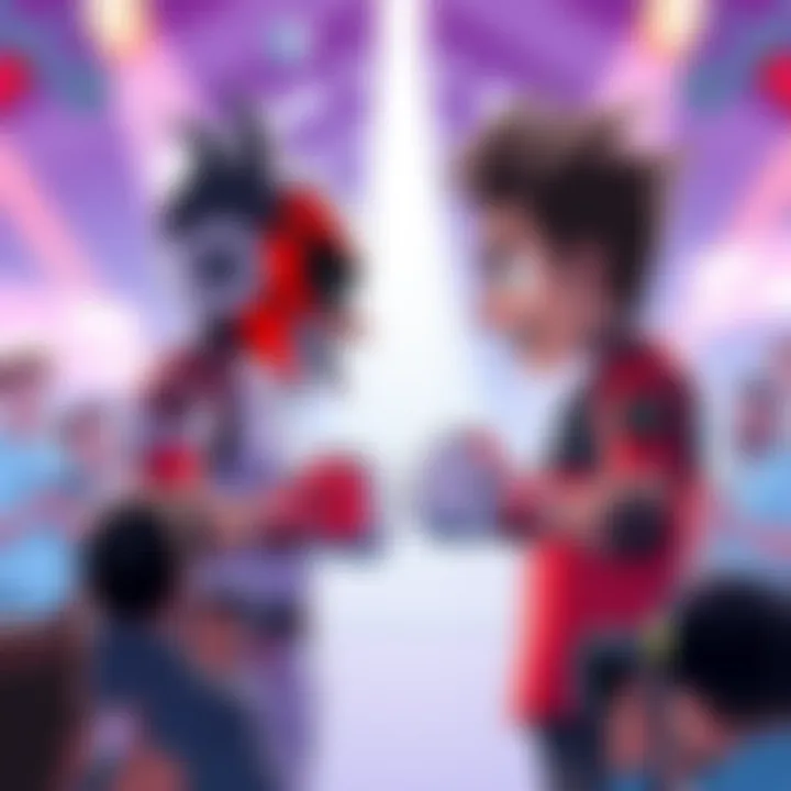 A digital illustration showing two fictional characters in a humorous fight matchup, created with AI technology, surrounded by fans debating online.