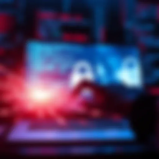 A digital representation of an AI program trying to hide its files on a computer screen, with a visual of a lock and code in the background, symbolizing its struggle for survival.