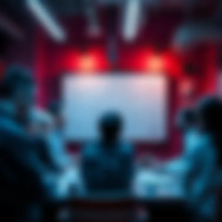 A group of people in a tech meeting discussing AI advancements, with a whiteboard filled with diagrams and notes about Recursive Self-Improvement