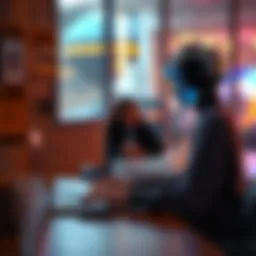 A person sitting at a table with a laptop, smiling at the screen, engaging in conversation with an AI like ChatGPT.