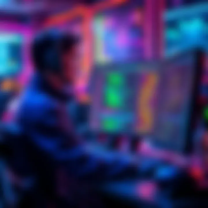 A programmer working on a game code with AI assistance on a computer screen, showcasing a vibrant game development environment.