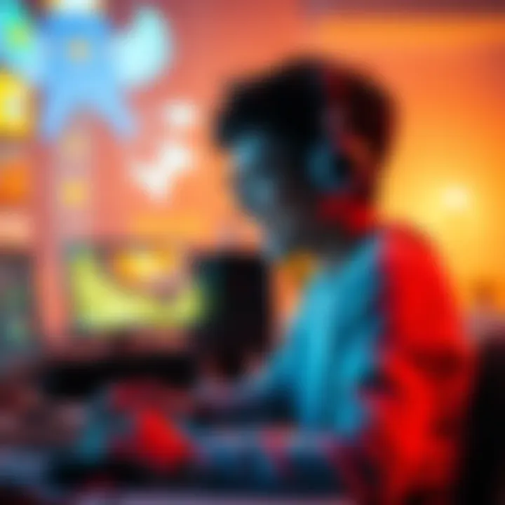 A person using a computer to create a game with AI tools, showing excitement and creativity.