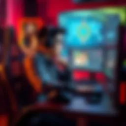 A person working on a computer with AI tools in a game design studio, brainstorming ideas for a new game.