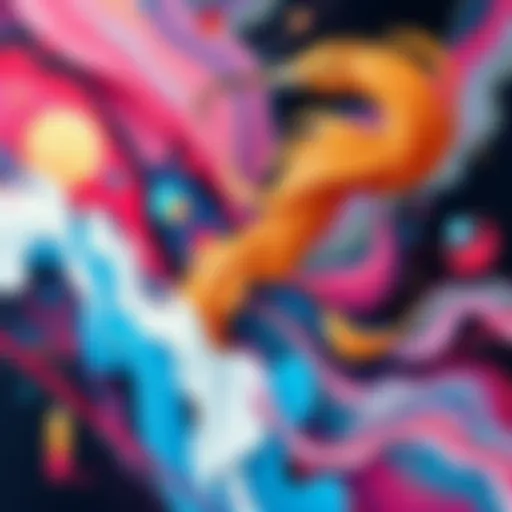 A digital art piece showcasing a blend of traditional painting and AI elements, symbolizing the merging of human creativity and technology, with vibrant colors and abstract shapes.