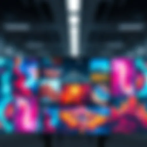 AI-generated artwork A collection of colorful AI-generated images displayed on a digital screen, showcasing various artistic styles and themes.