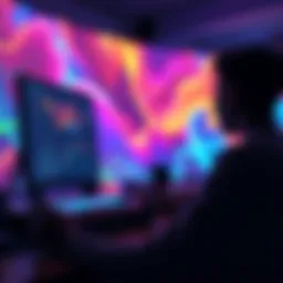 A person using a computer to create colorful digital art with AI tools