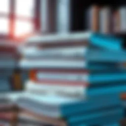 A stack of self-published books with some pages showing artificial intelligence text generation features.