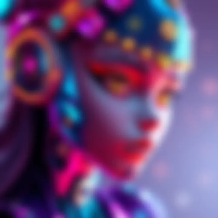 A vibrant AI-generated character with unique stylization, showcasing various art styles and colors.