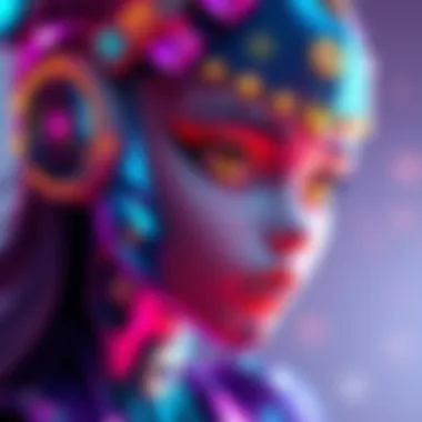 Colorful AI-generated character art A vibrant AI-generated character with unique stylization, showcasing various art styles and colors.