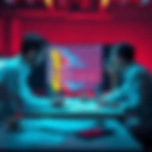 A group of people discussing AI-generated code at a computer with notes and charts on the table