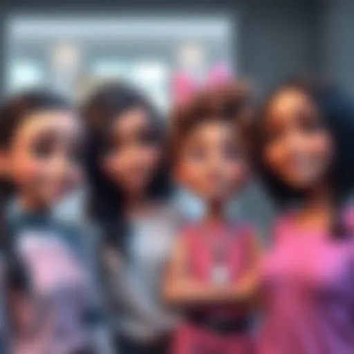 Four AI-generated characters representing friends: Leah with dark hair, Zoey with light hair, Minnie with curly hair, and Maria with straight hair, showcasing different skin tones and expressions of friendship.