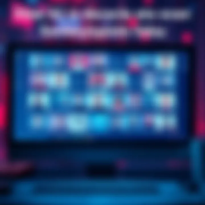 Illustration showing a computer screen displaying multiple AI-generated profile pictures and interactions on social platforms, highlighting digital personas