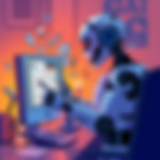 AI-generated political art A digital illustration showing a robot creating political cartoons on a computer, blending technology with traditional art forms, symbolizing the rise of AI in political commentary.