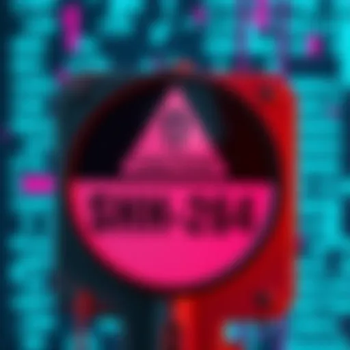A caution sign with a digital code in the background, illustrating the dangers of relying on AI for SHA-256 hashes.