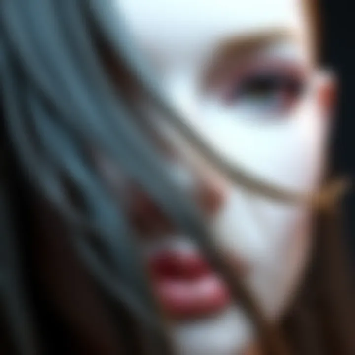 A close-up of an AI model showcasing realistic hair placement with single strands highlighted.