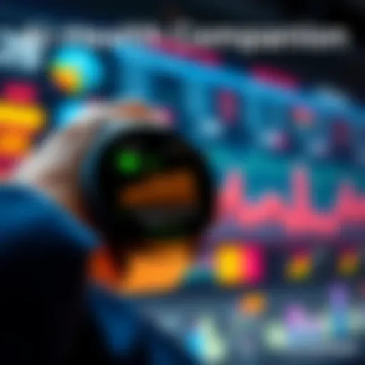 An AI health companion device displays real-time health metrics alongside Garmin biometric data, illustrating a six-month health tracking experience.