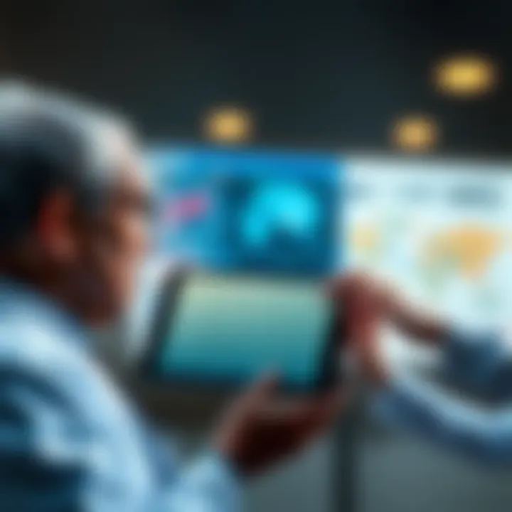 A doctor and a patient discussing healthcare options with a tablet showing AI diagnostics data