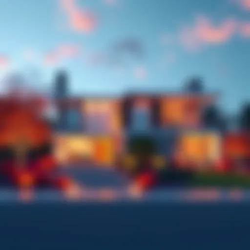 A digital representation of a modern house designed with AI, featuring innovative architecture and colorful landscaping.