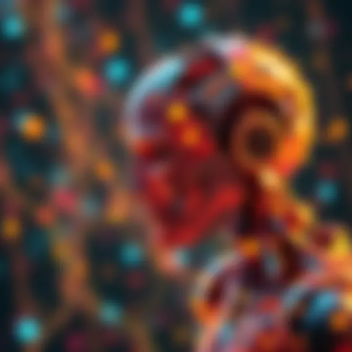 A blend of AI-generated art and human creativity showcasing vibrant colors and textures, with elements of both styles merging together.