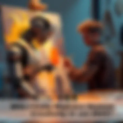 A robot and a human artist working together on a painting, showcasing the blend of technology and creative expression.