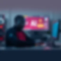 AI and Human Interaction A person sitting at a desk with a laptop, looking conflicted while interacting with an AI assistant on the screen.