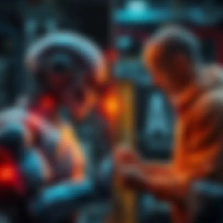 A split image showing a robot working on one side and a person working on the other, symbolizing the contrast between AI productivity and human labor.