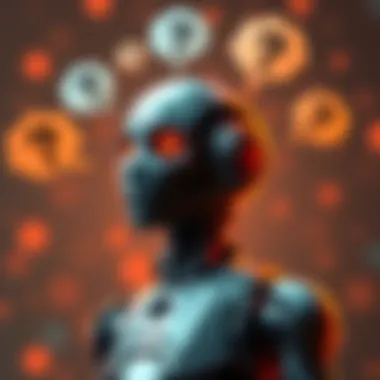 AI and Human Reasoning Gap Illustration showing a robot confused by human-like thought bubbles, highlighting the difficulty in understanding complex reasoning.