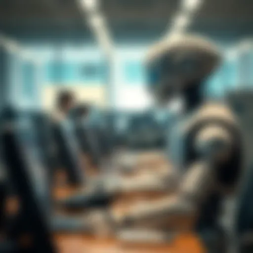 A humanoid robot performing tasks in an office setting, showcasing its skills and technology.