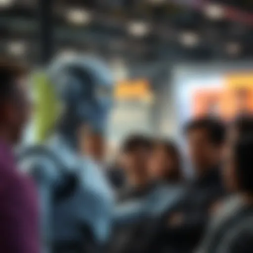 A robot laughing while telling a joke to a group of people
