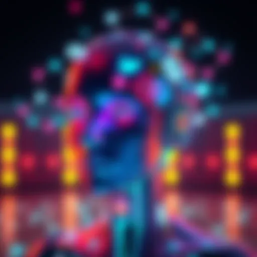 A digital representation of artificial intelligence with social media symbols, reflecting modern relationships between people and technology.