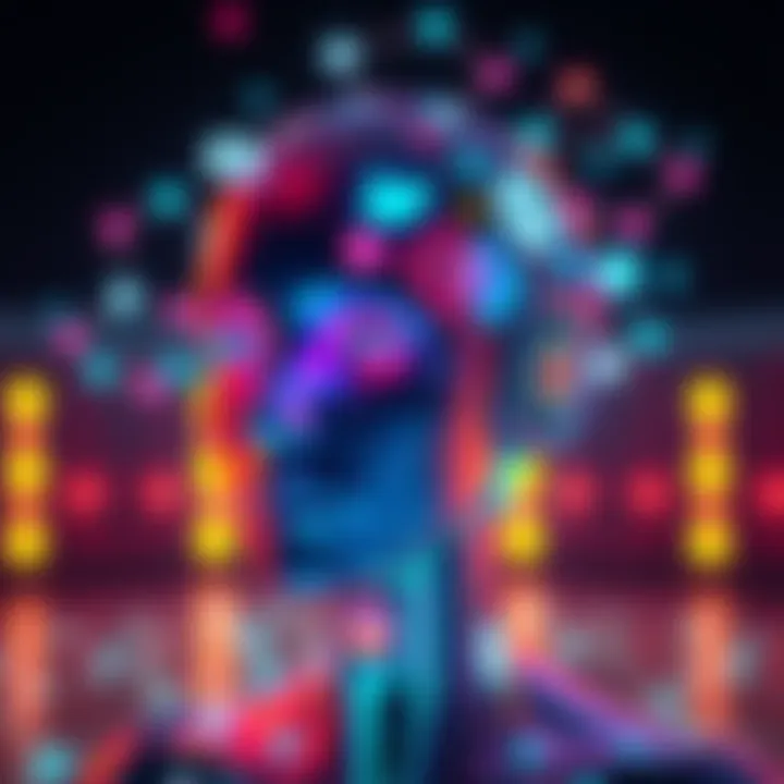 A digital representation of artificial intelligence with social media symbols, reflecting modern relationships between people and technology.