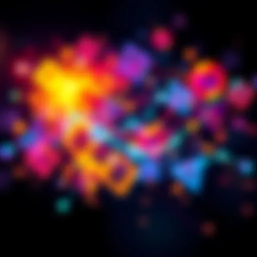 An AI program generating a visual representation based on text dialogues, showcasing vibrant colors and abstract shapes that reflect the essence of the chats.