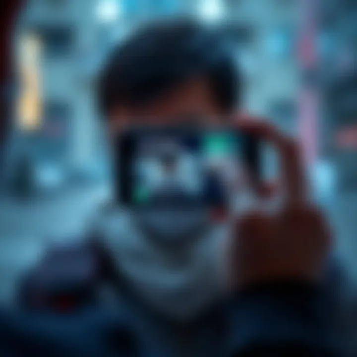 A person looking at a smartphone with AI-generated images and a filter option on the screen