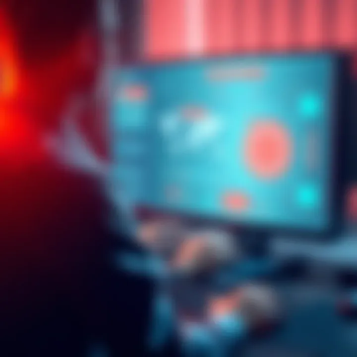 A digital illustration of a person using a computer with an AI interface to assist in the US immigration process