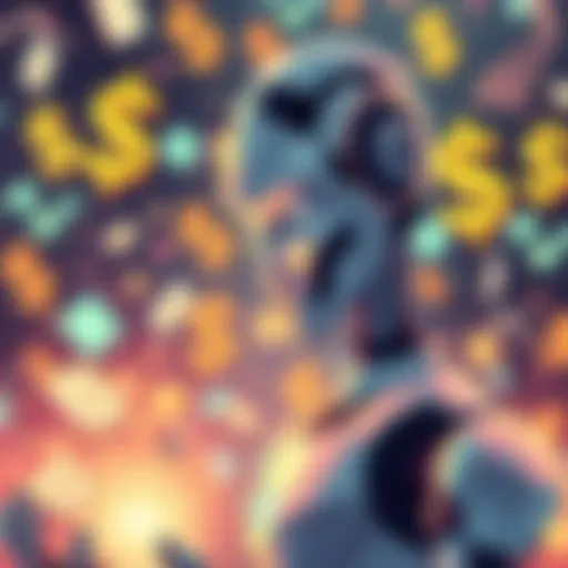 A digital illustration showing a robot affecting financial symbols, representing the impact of AI on billionaire wealth.