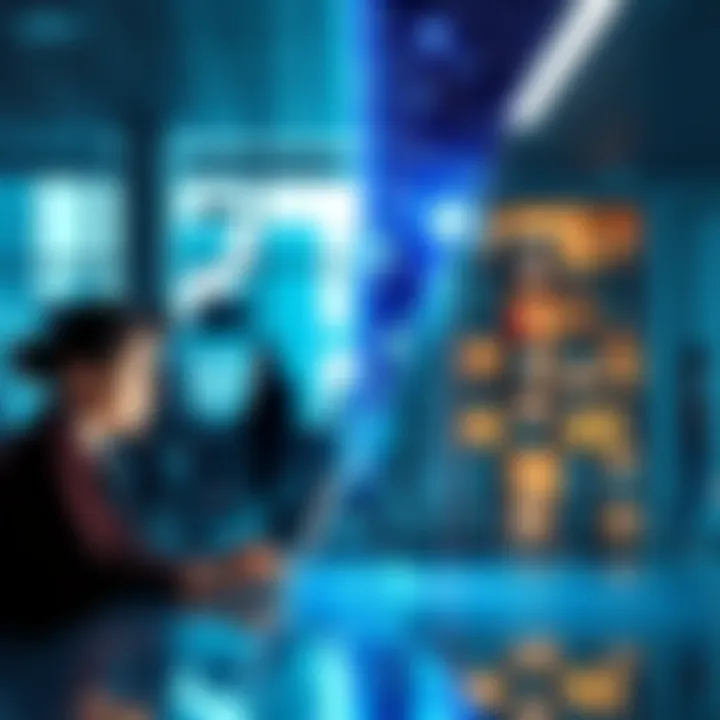 A split image showing a small business owner using AI tools on one side and a large corporation office benefiting from technology on the other side, symbolizing the divide in perceptions of AI use.