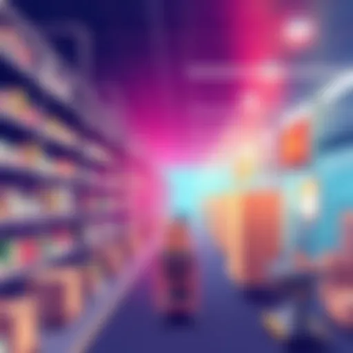 An illustration showing empty shelves in stores and busy factories as AI technology rises, highlighting shortages across various sectors.
