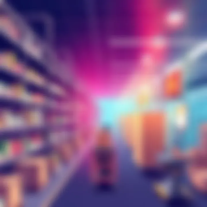 An illustration showing empty shelves in stores and busy factories as AI technology rises, highlighting shortages across various sectors.