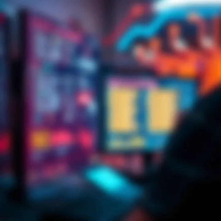 A person looking worried while observing job listings on a computer screen with automation graphics in the background.