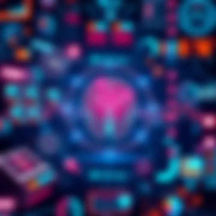 A visual representation of artificial intelligence impacting various sectors like work, technology, and daily life.