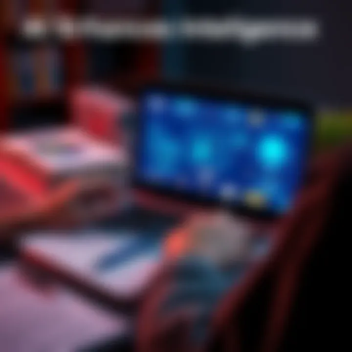 A person using a laptop with an AI assistant on the screen, surrounded by books and notes, illustrating learning assistance.